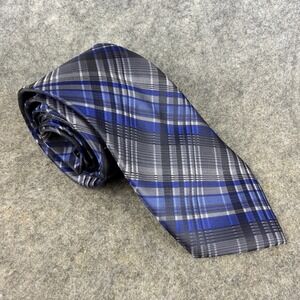 Platinum Designs Mens Blue Grey Plaid Machine Washable Necktie Tie Work Office